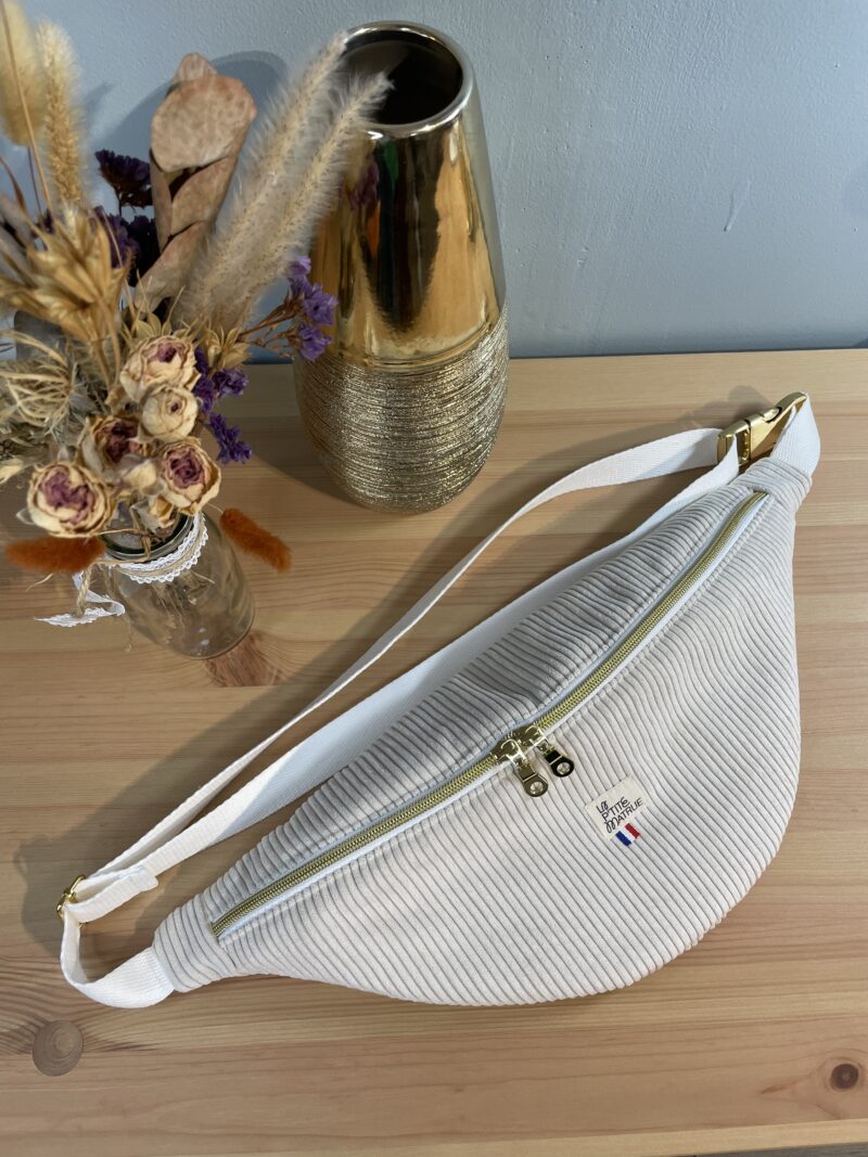 Sac banane grande taille velours écru
