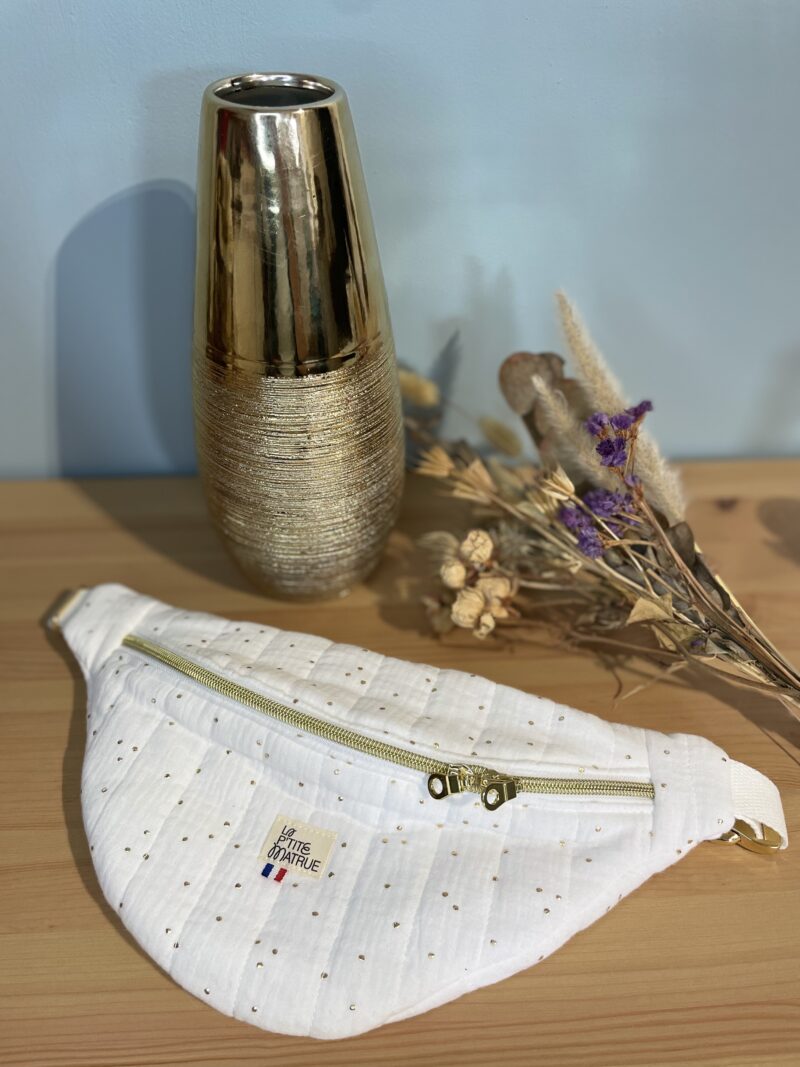 Sac banane standard blanc à pois doré