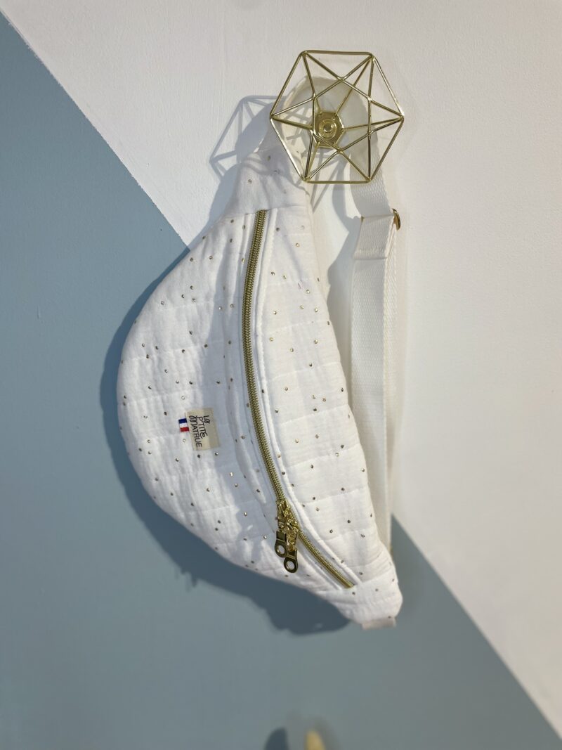 Sac banane standard blanc à pois doré
