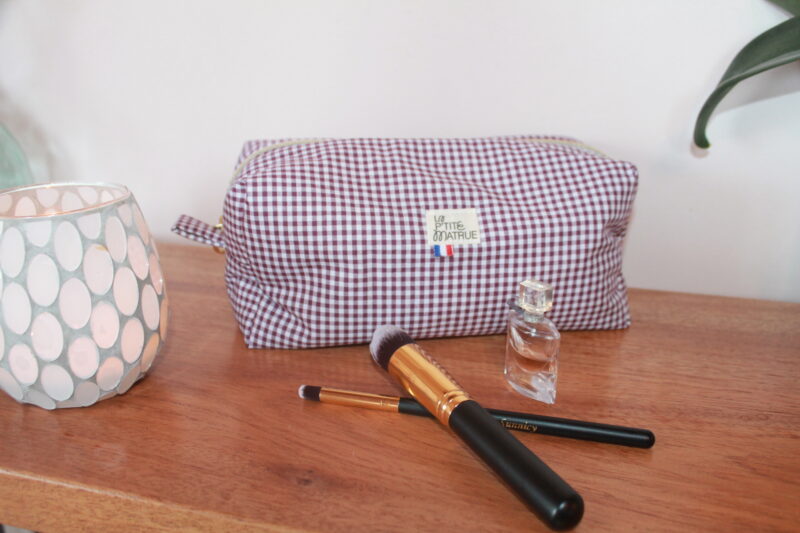 trousse de toilette en coton vichy prune