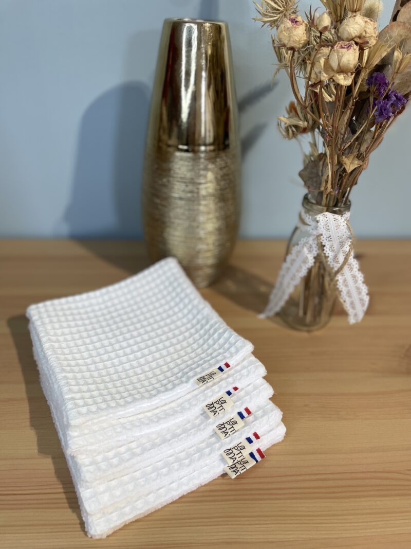Lot de lingettes en nid d'abeille blanc et éponge de bambou