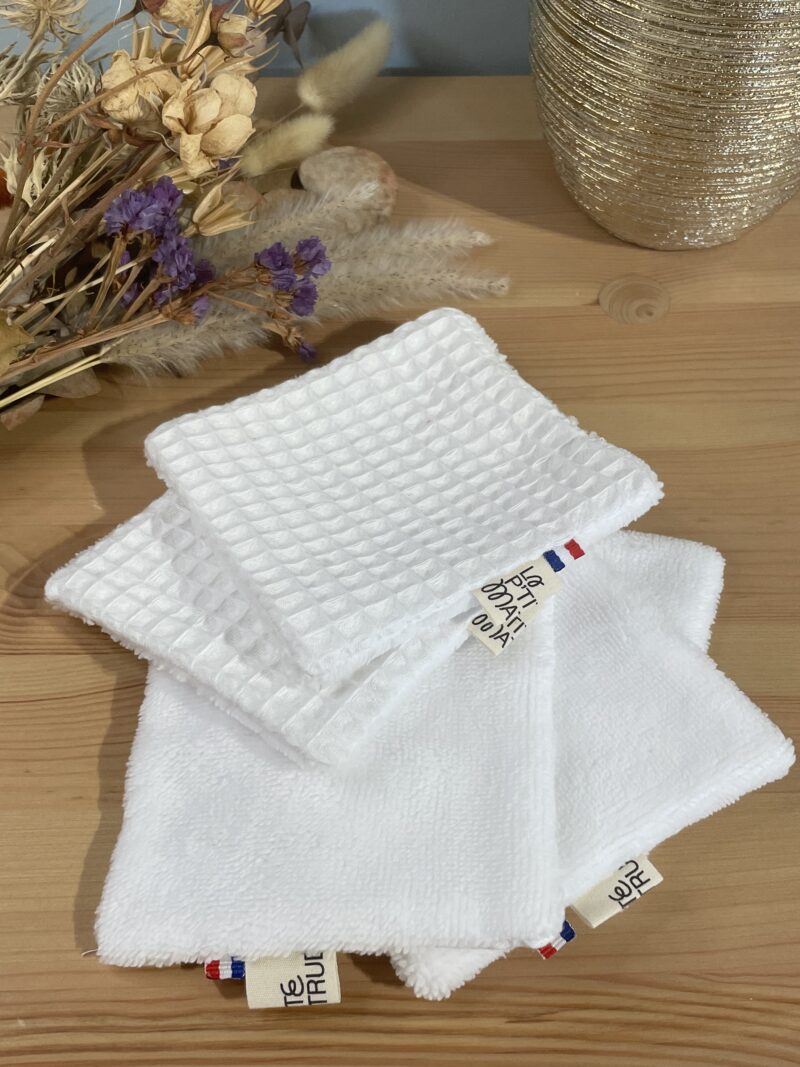 lot de lingettes en nid d'abeille blanc éponge de bambou