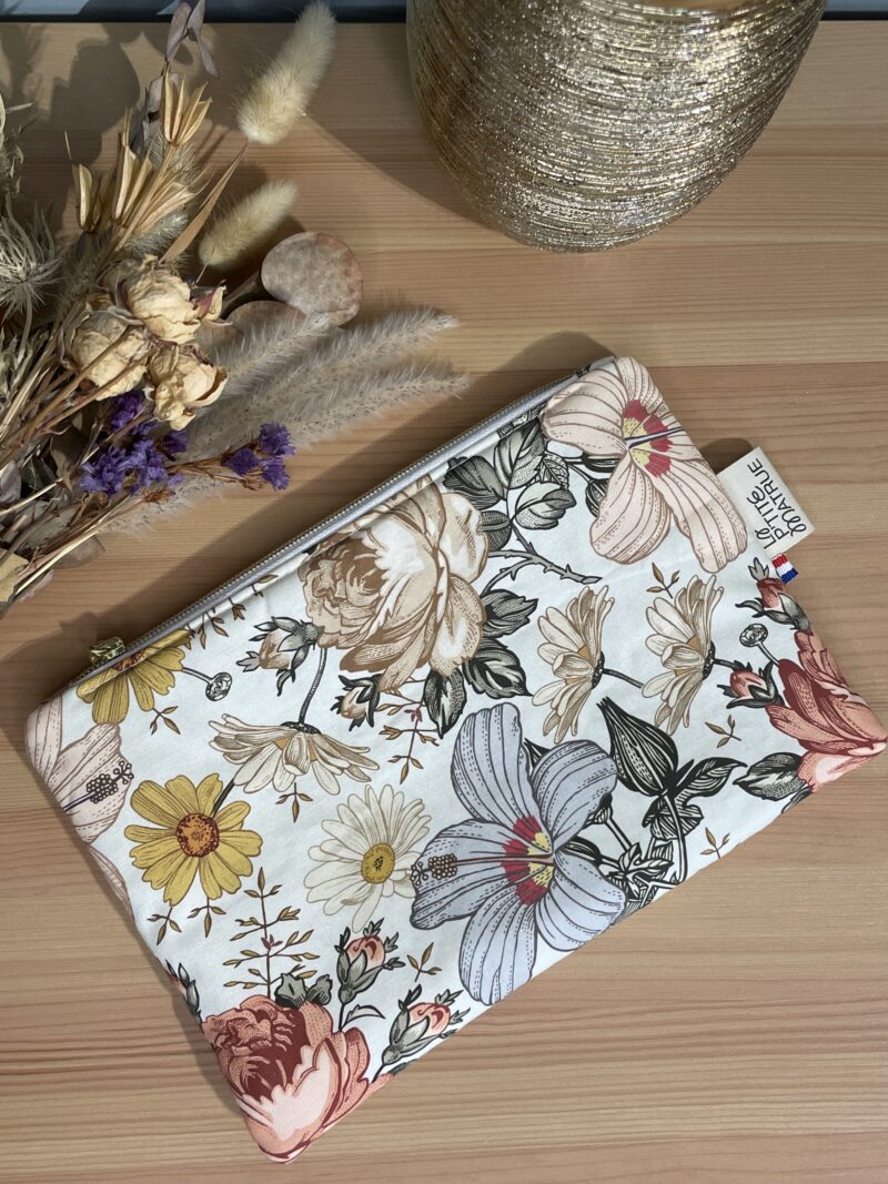 pochette plate tissu coton grosse fleurs