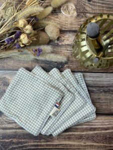 lot de 5 lingettes lavables en coton vichy sable et éponge de bambou