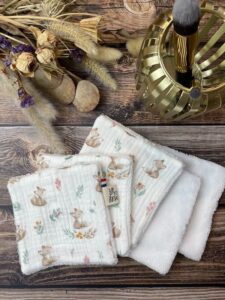 lot de 5 lingettes en double gaze renarde et éponge de bambou