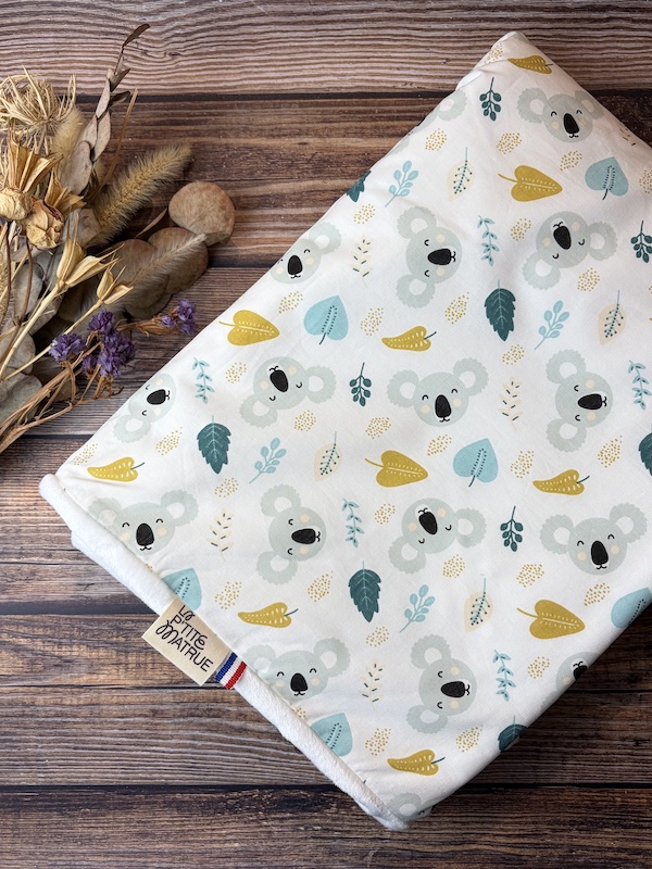 Couverture hiver bébé et enfant tissu biologique koala et tissu doudou