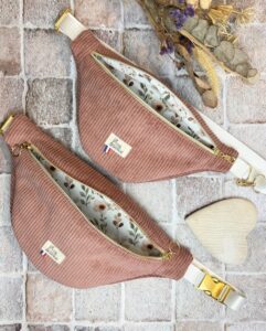 duo bananes matchy mère:fille en velours vieux rose et doublure en coton motif à fleur