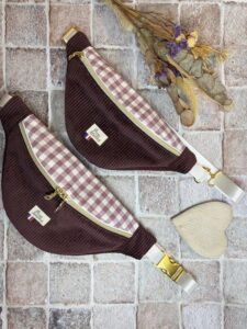 duo bananes matchy mère:fille en velours prune et coton vichy prune avec une doublure en coton uni blanc