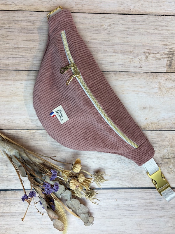 Sac banane standard velours vieux rose